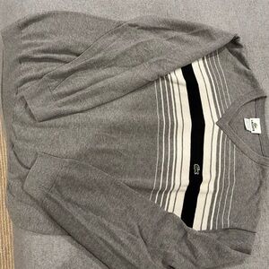 Lacoste Men's Crewneck Sweater in Gray with Black and White Stripes
